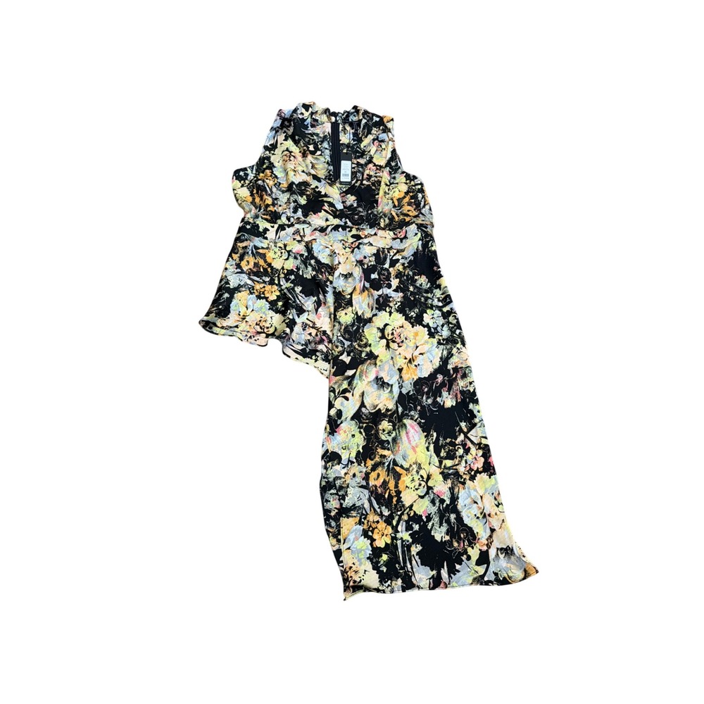 BCBGMAXAZRIA Womens Floral Asymmetrical Draped Sleeveless Top Multi XL 2TX2P16
